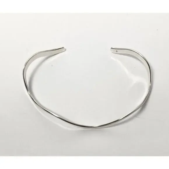 Minimalist Sterling Silver .925 Fluid Wavy Open Cuff Adjustable Bracelet - Picture 3 of 5